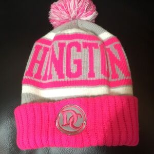 Pink Washington DC Winter Pom Pom Knit Ski Hat w/ gray and white